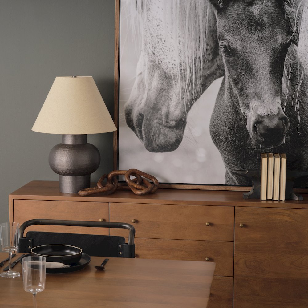 Salaah Black Brushed Metal Beige Shade Table Lamp