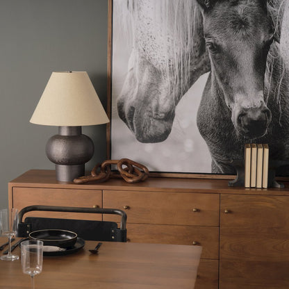 Salaah Black Brushed Metal Beige Shade Table Lamp