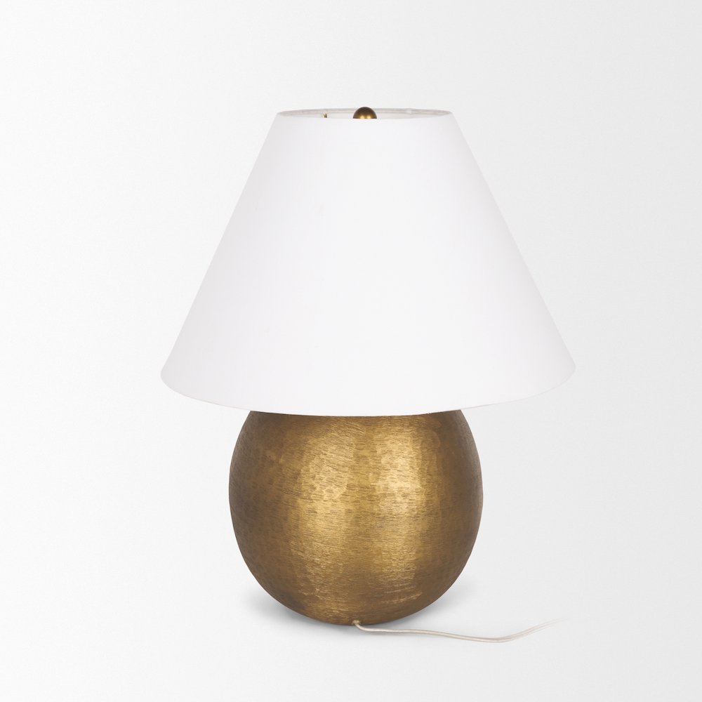 Sadiyah Antiqued Gold Brushed Metal Cream Shade Table Lamp