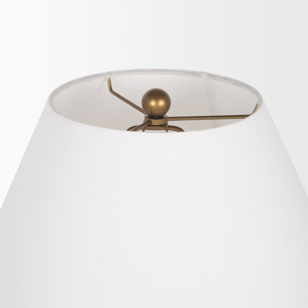 Sadiyah Antiqued Gold Brushed Metal Cream Shade Table Lamp