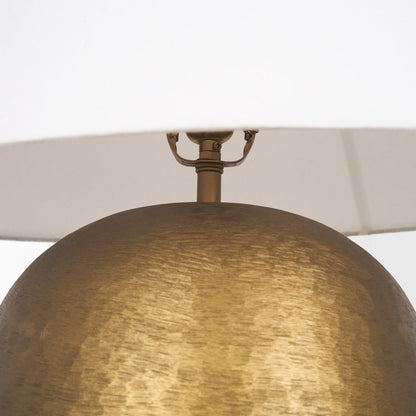Sadiyah Antiqued Gold Brushed Metal Cream Shade Table Lamp