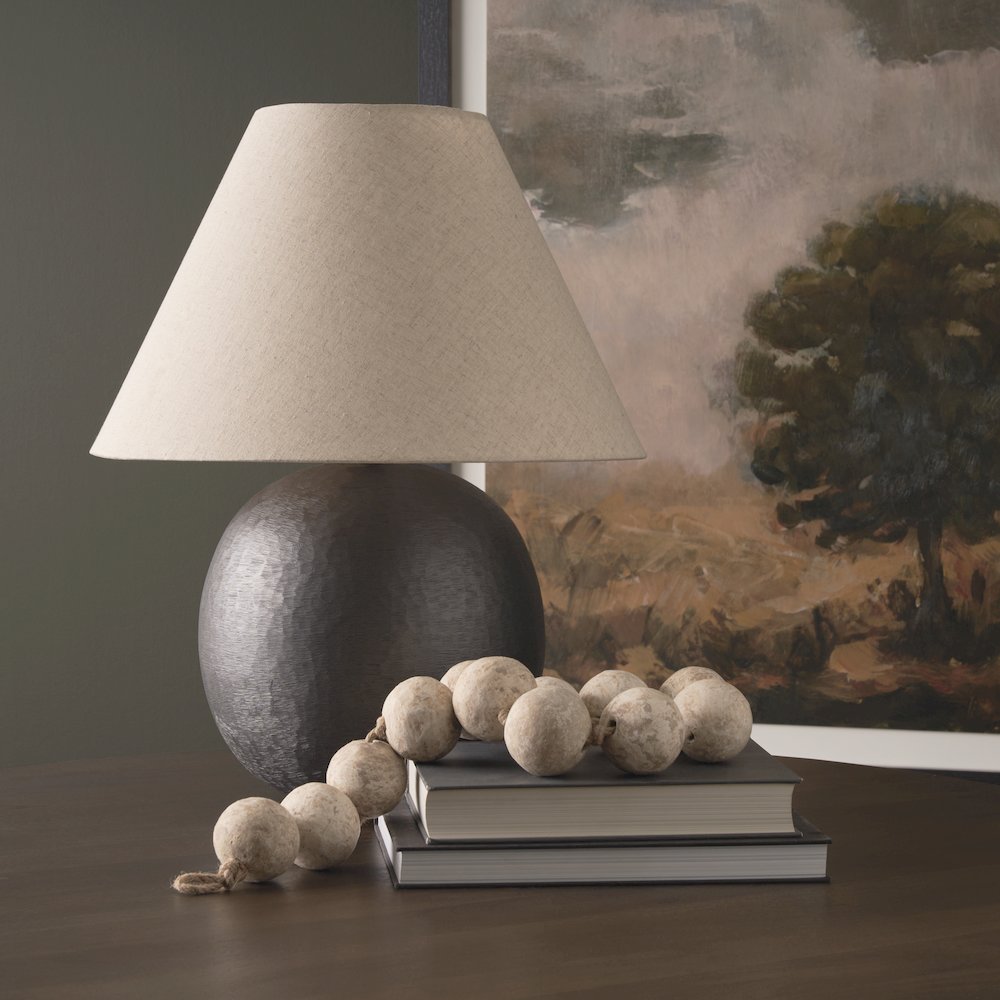 Sadiyah Black Brushed Metal Beige Shade Table Lamp