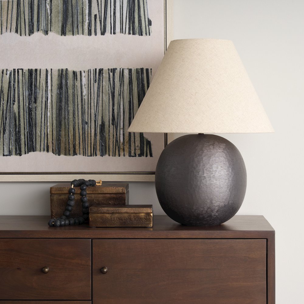 Sadiyah Black Brushed Metal Beige Shade Table Lamp
