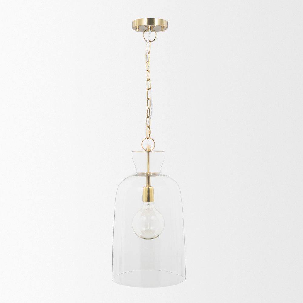 Sadah Tall Clear Blown Glass Gold Metal Pendant Light