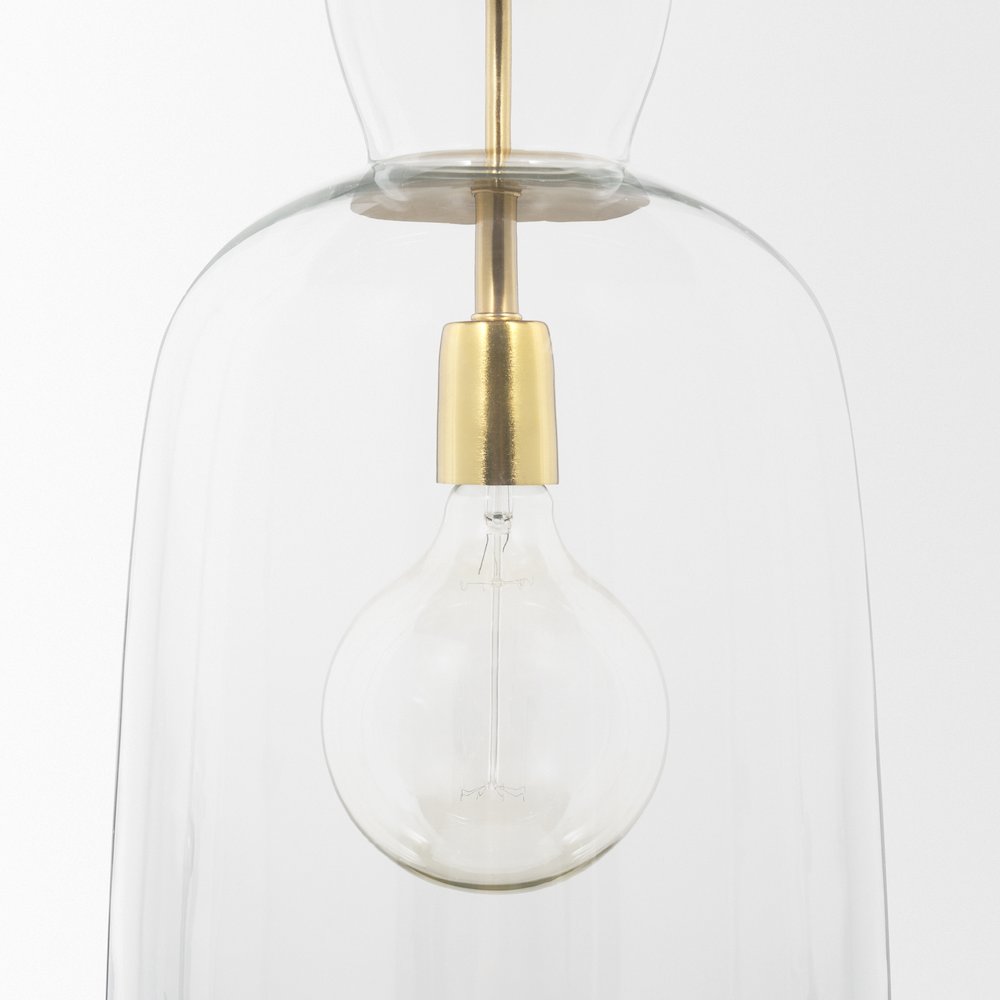 Sadah Tall Clear Blown Glass Gold Metal Pendant Light