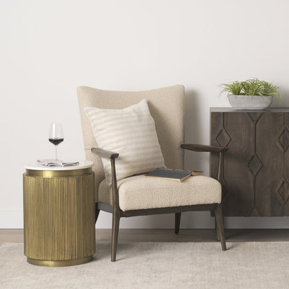 White Marble Gold Metal Round Fluted Accent Table