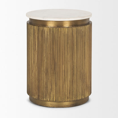 White Marble Gold Metal Round Fluted Accent Table