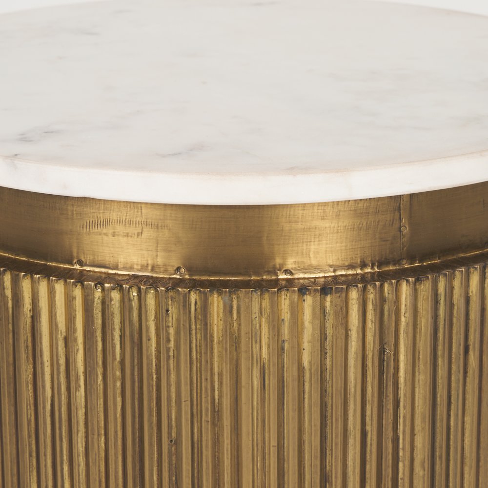 White Marble Gold Metal Round Fluted Accent Table