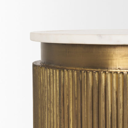 White Marble Gold Metal Round Fluted Accent Table