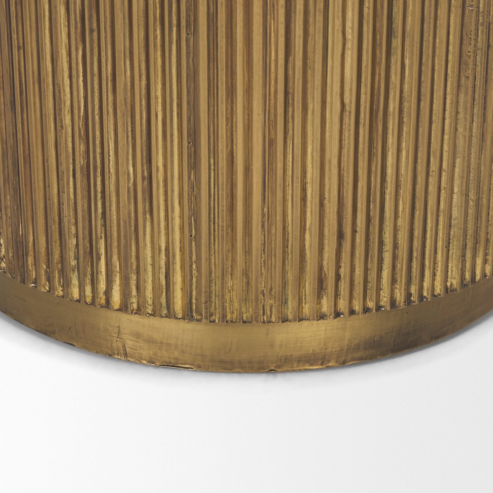 White Marble Gold Metal Round Fluted Accent Table