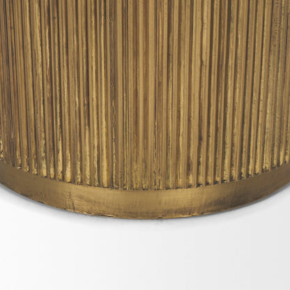 White Marble Gold Metal Round Fluted Accent Table