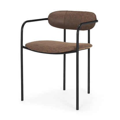 Muted Brown Faux Leather Black Metal Dining Chair