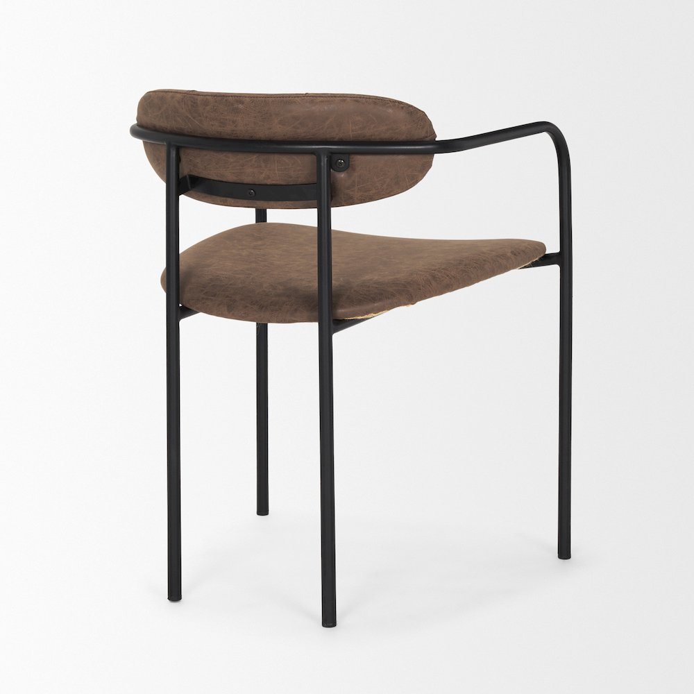 Muted Brown Faux Leather Black Metal Dining Chair