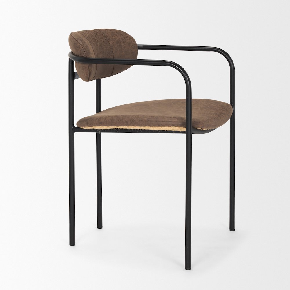 Muted Brown Faux Leather Black Metal Dining Chair