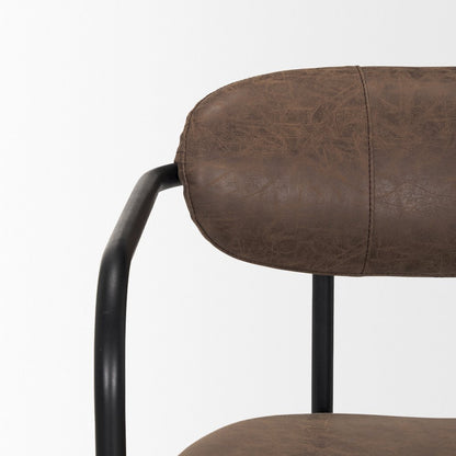 Muted Brown Faux Leather Black Metal Dining Chair