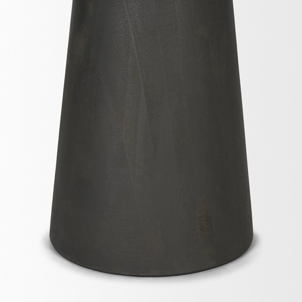 Maxwell Round White Marble Top Black Metal and Wood Pedestal Base Dining Table