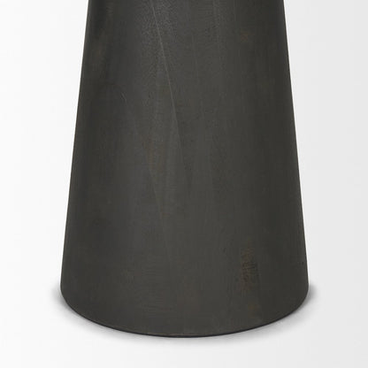 Maxwell Round White Marble Top Black Metal and Wood Pedestal Base Dining Table