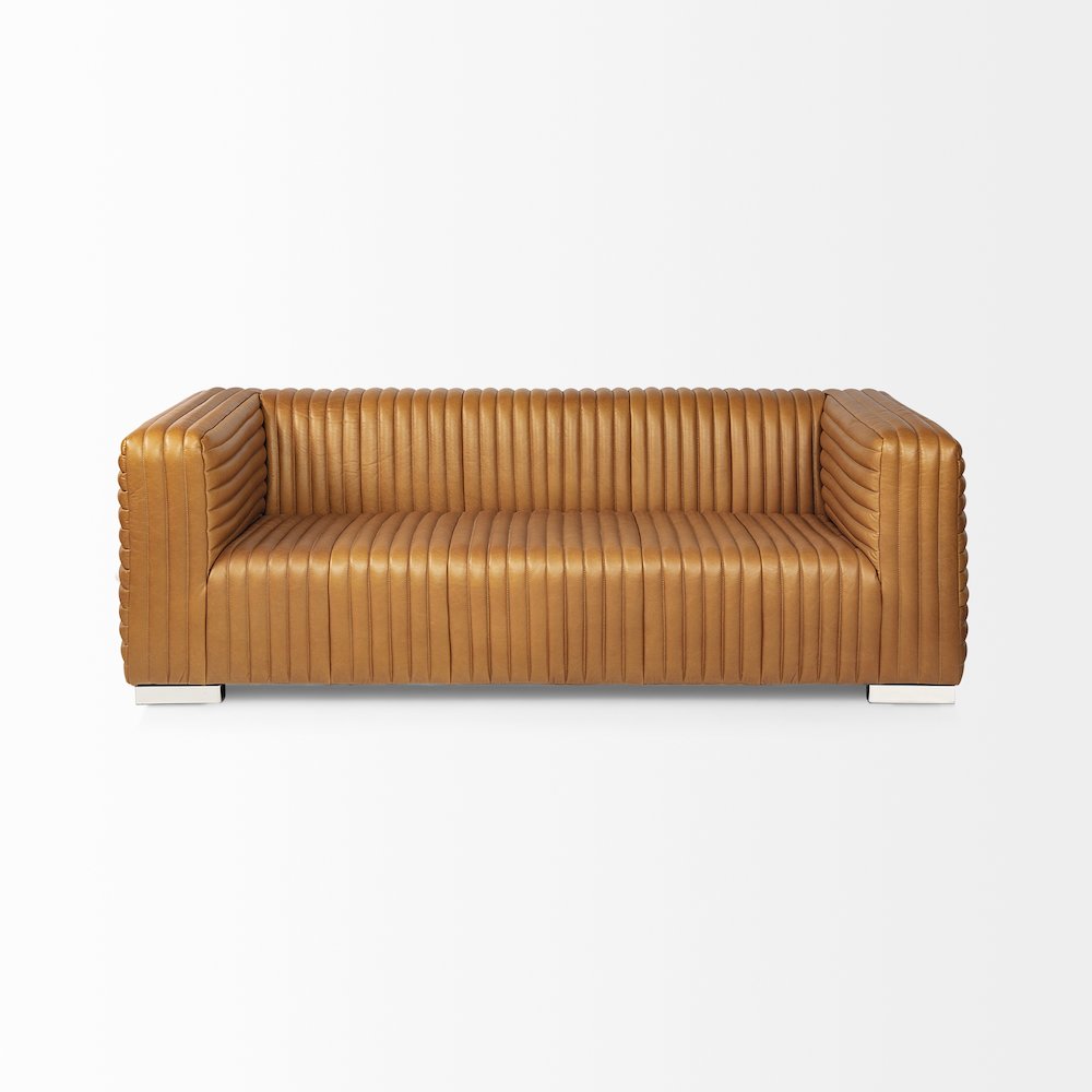 Ricciardo Cognac Leather Three Seater Sofa 82.5L x 38.5W x 26.5H