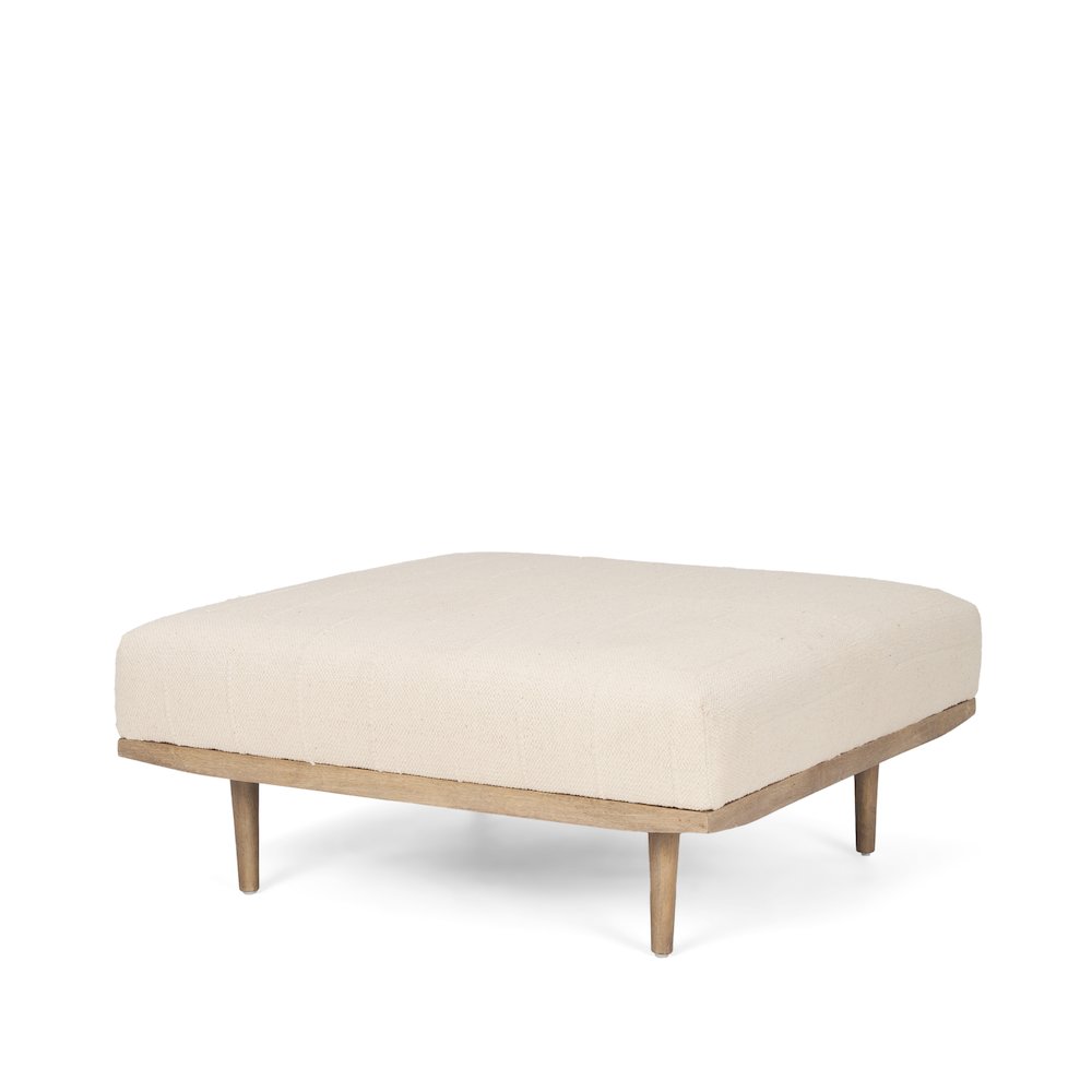 Shae Brown Wood Oatmeal Fabric Ottoman