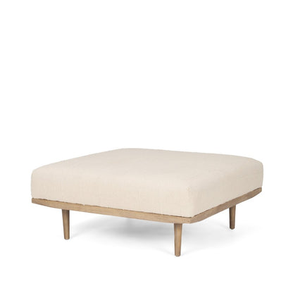 Shae Brown Wood Oatmeal Fabric Ottoman