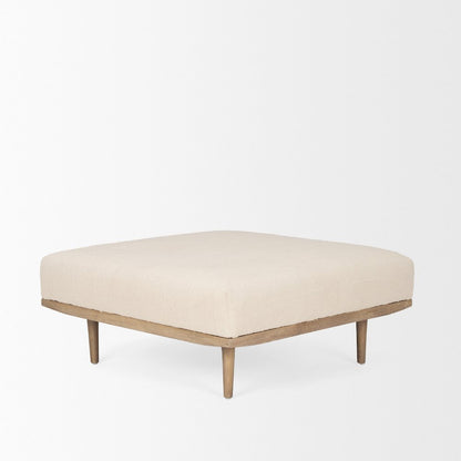 Shae Brown Wood Oatmeal Fabric Ottoman