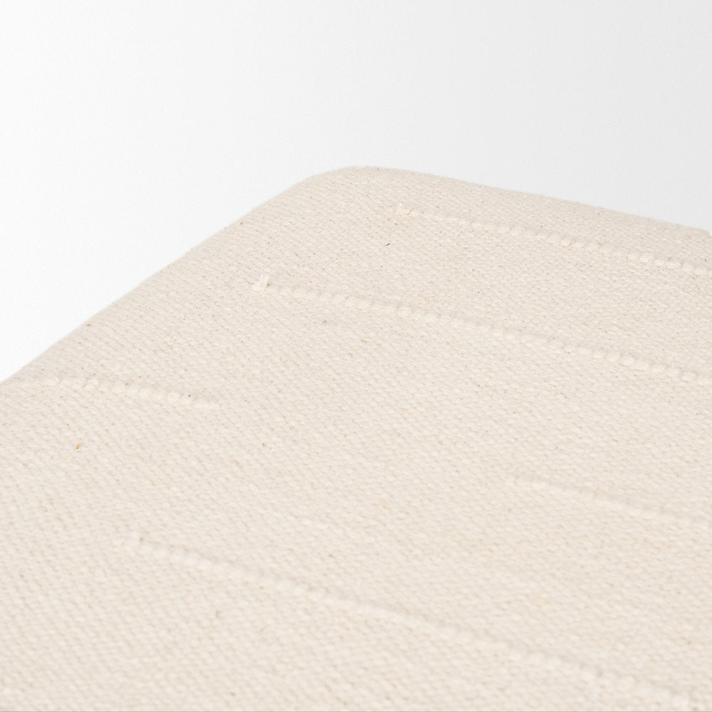 Shae Brown Wood Oatmeal Fabric Ottoman