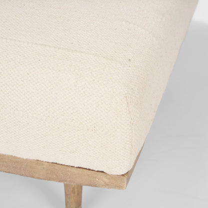 Shae Brown Wood Oatmeal Fabric Ottoman
