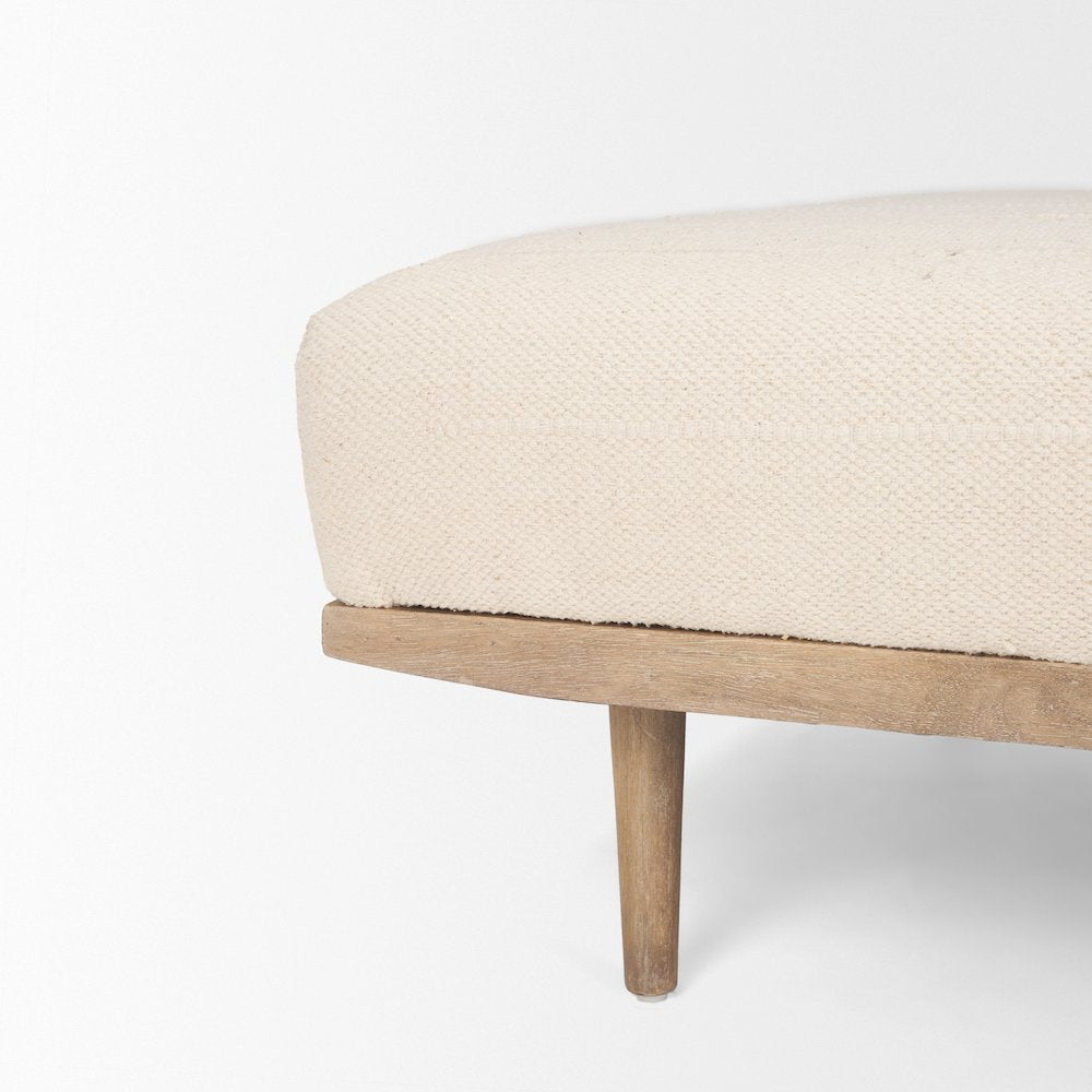 Shae Brown Wood Oatmeal Fabric Ottoman