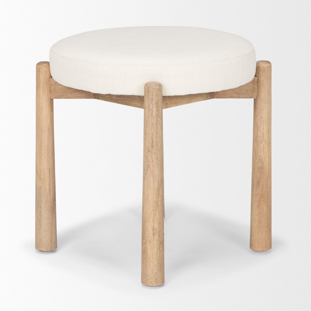 Shaiden Brown Wood Cream Fabric Stool