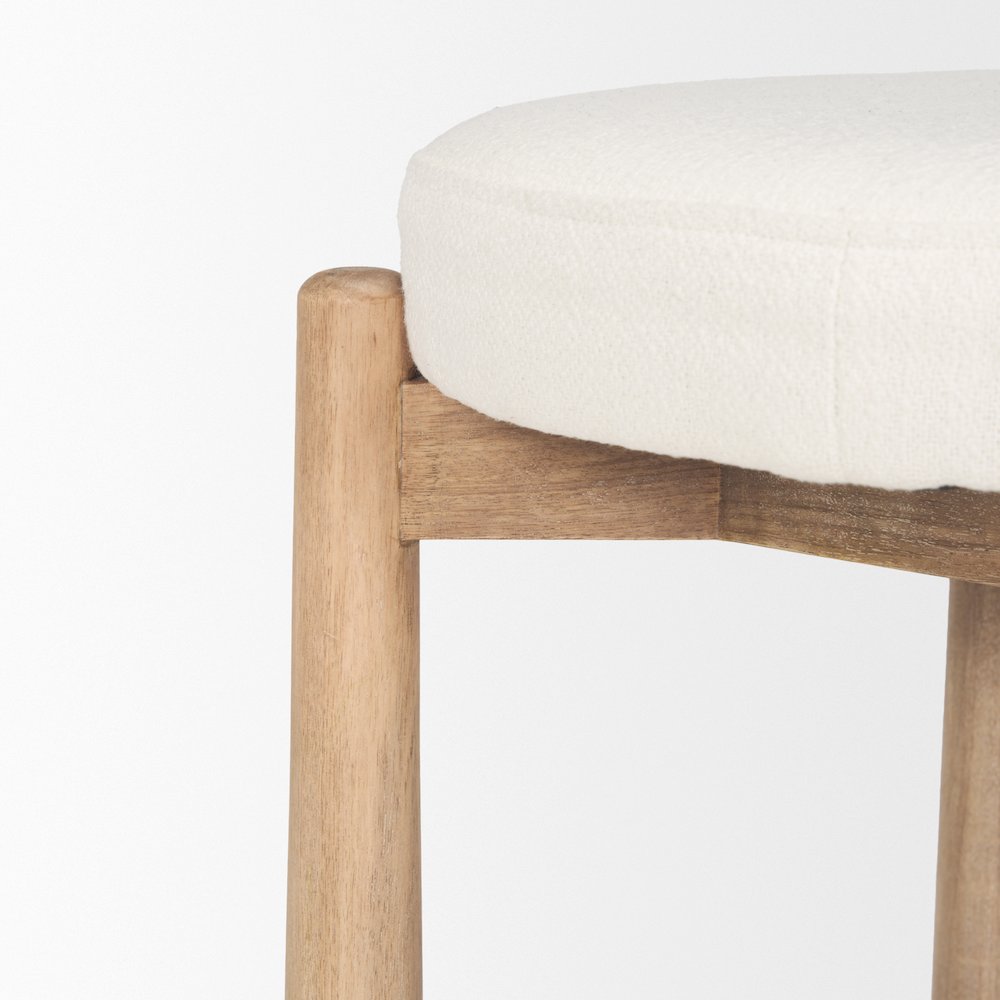 Shaiden Brown Wood Cream Fabric Stool