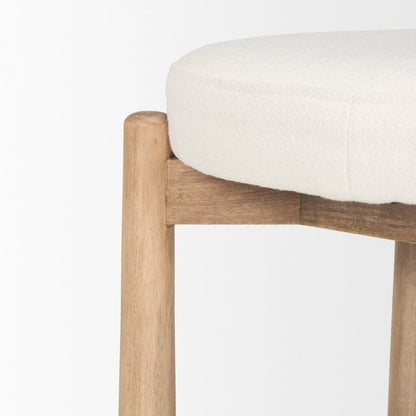 Shaiden Brown Wood Cream Fabric Stool