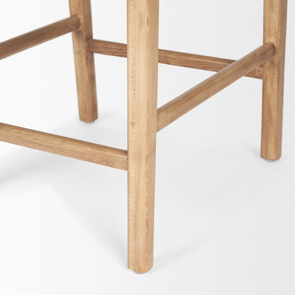 Brown Wood Woven Brown Leather Counter Stool