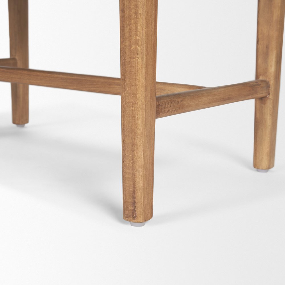 Brown Wood Woven Brown Leather Bench
