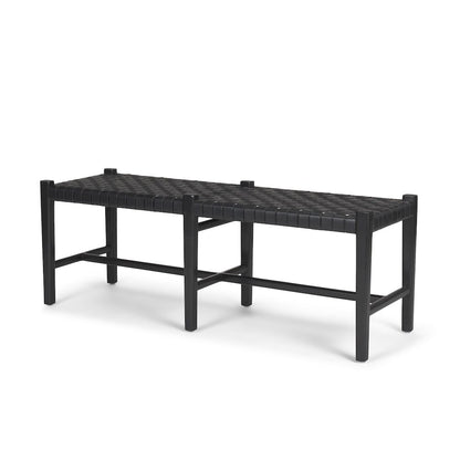 Black Wood Woven Black Leather Bench