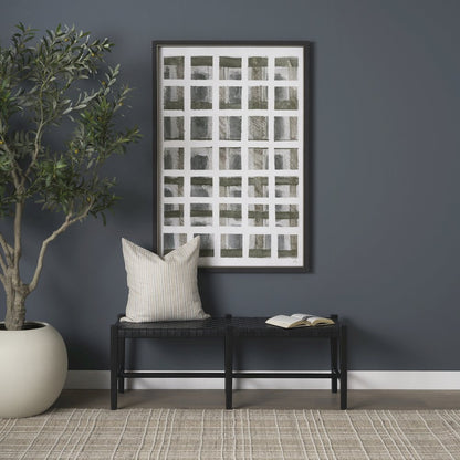 Black Wood Woven Black Leather Bench