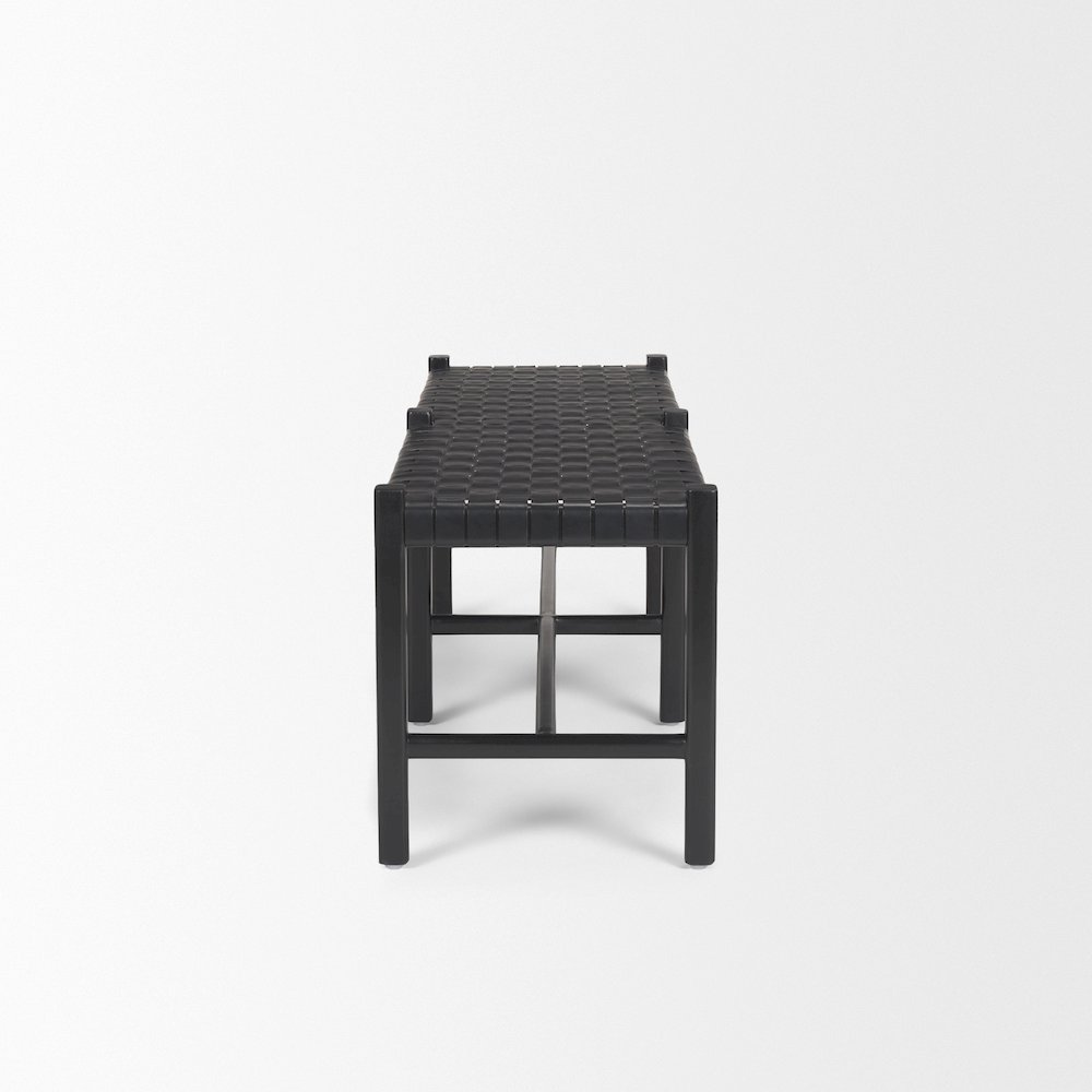 Black Wood Woven Black Leather Bench