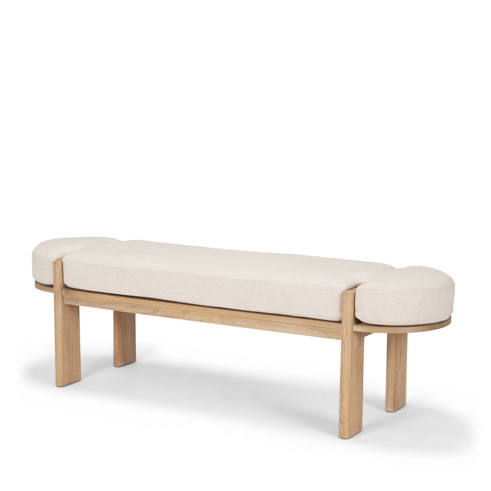 Light Brown Elm Wood Oatmeal Fabric Bench