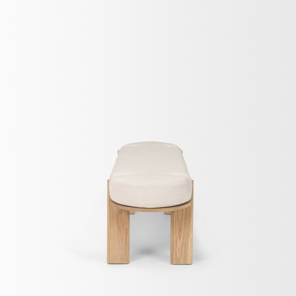 Light Brown Elm Wood Oatmeal Fabric Bench