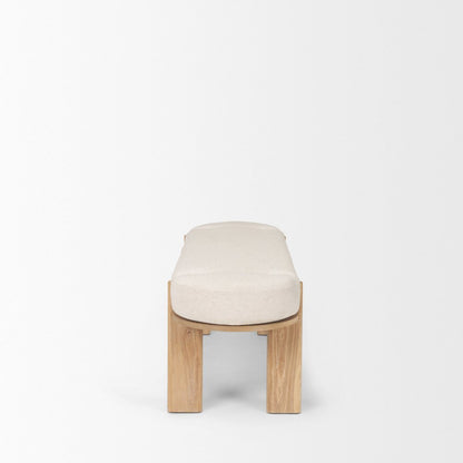 Light Brown Elm Wood Oatmeal Fabric Bench