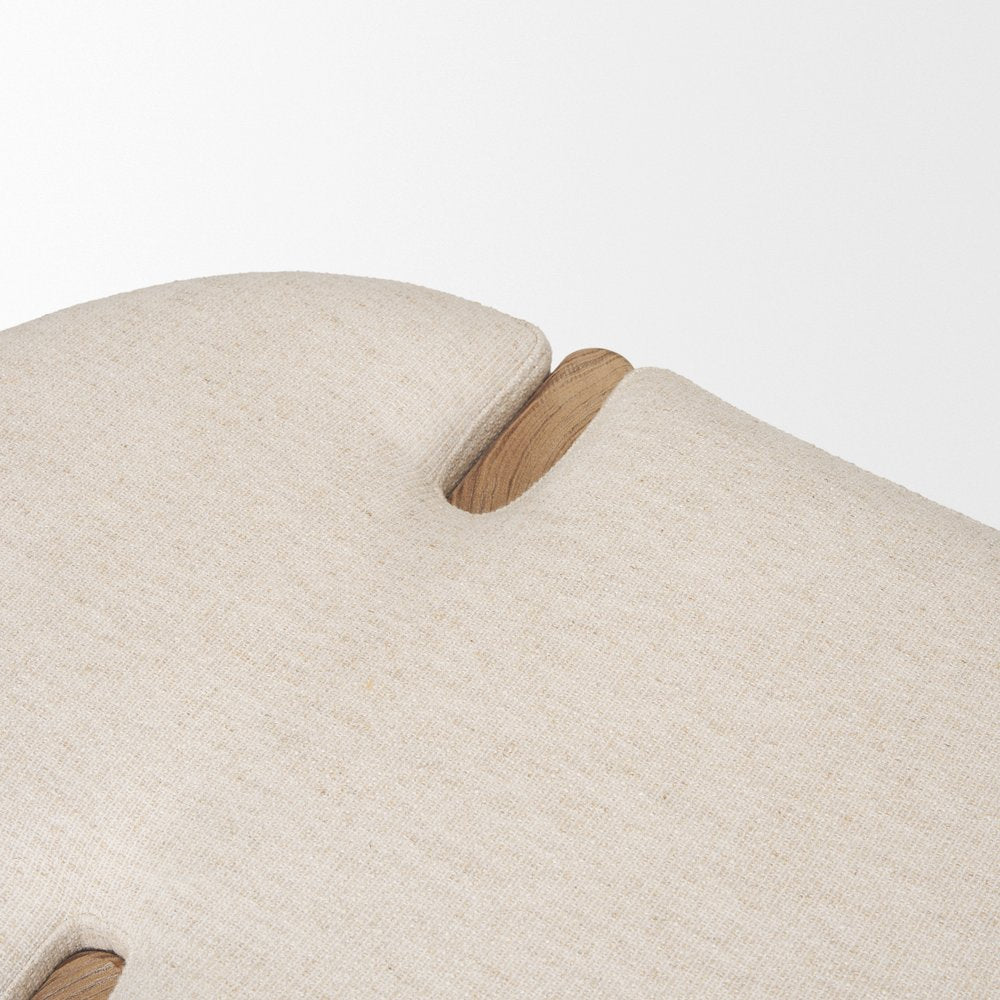 Light Brown Elm Wood Oatmeal Fabric Bench