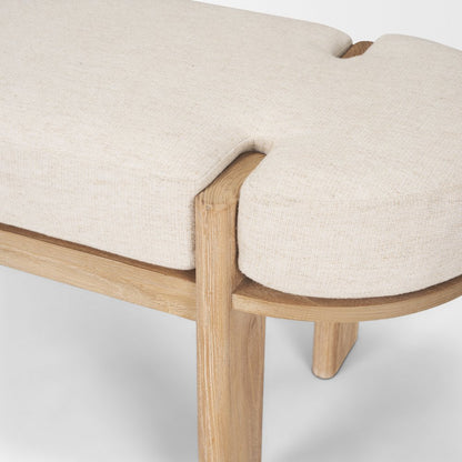 Light Brown Elm Wood Oatmeal Fabric Bench