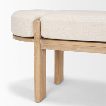 Light Brown Elm Wood Oatmeal Fabric Bench