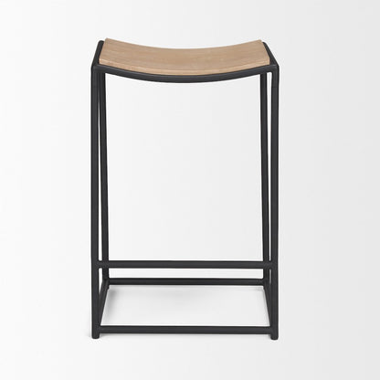Light Brown Wood Black Metal Counter Stool