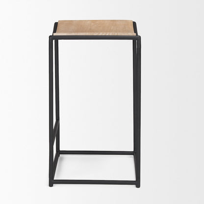 Light Brown Wood Black Metal Counter Stool