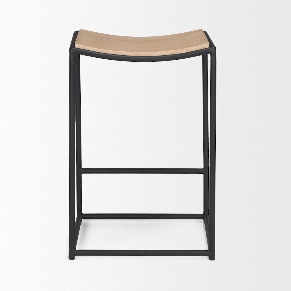Light Brown Wood Black Metal Counter Stool