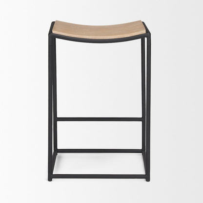 Light Brown Wood Black Metal Counter Stool