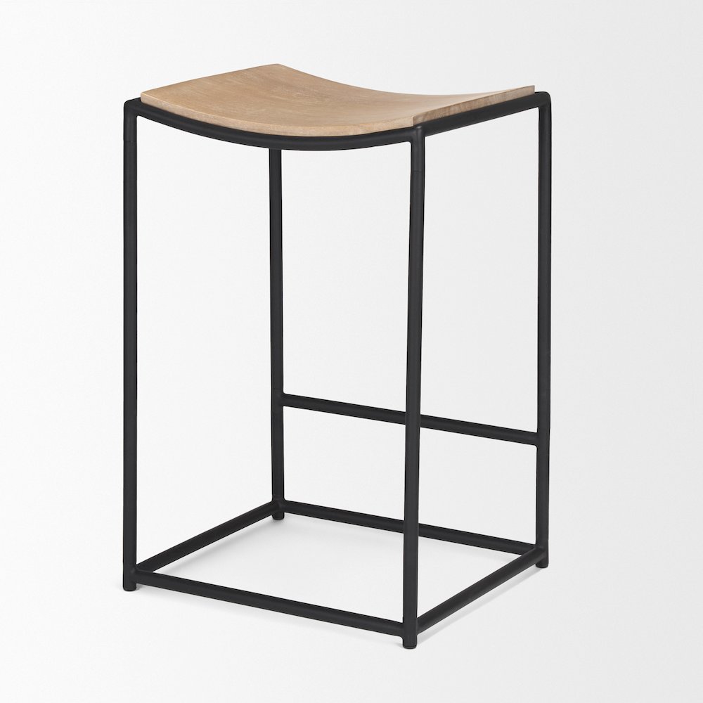 Light Brown Wood Black Metal Counter Stool