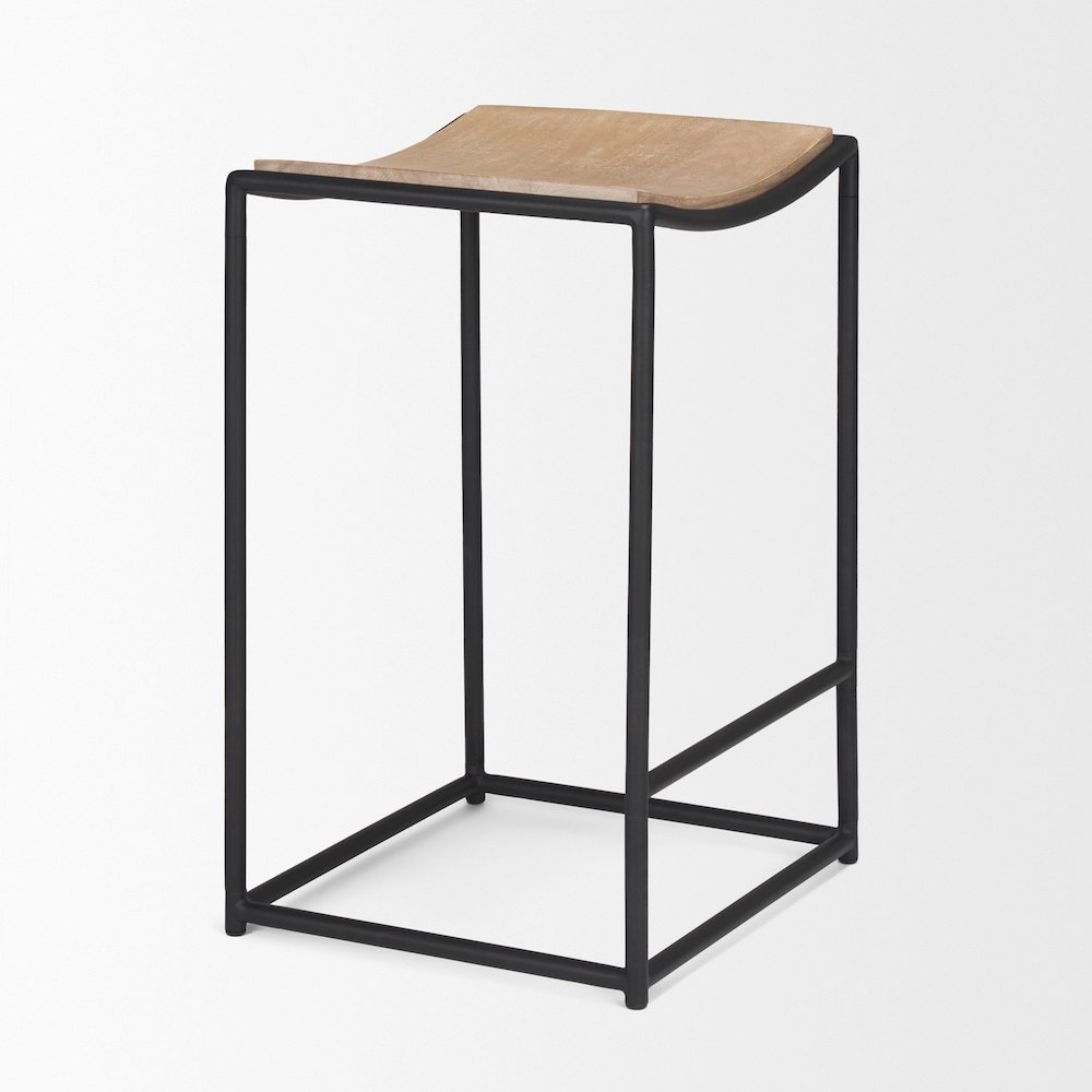 Light Brown Wood Black Metal Counter Stool