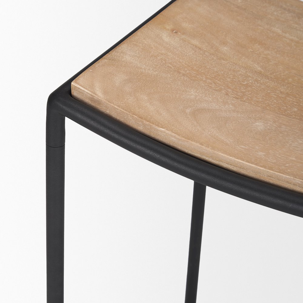 Light Brown Wood Black Metal Counter Stool
