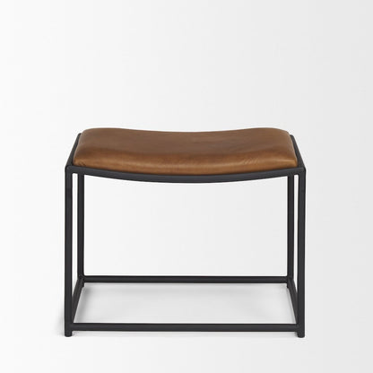 Taniel Brown Leather Black Metal Stool
